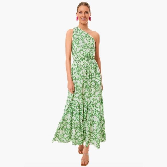NEW Charina Sarte Dress One Shoulder Botanical Print Maxi Green Size M - Picture 10 of 10